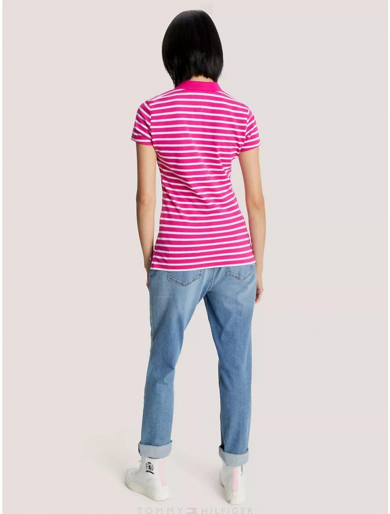 Tommy Hilfiger Slim Fit Stripe Stretch Cotton Polo T-Shirts & Polos Eccentric Magenta Multi | 1579-LYBGM