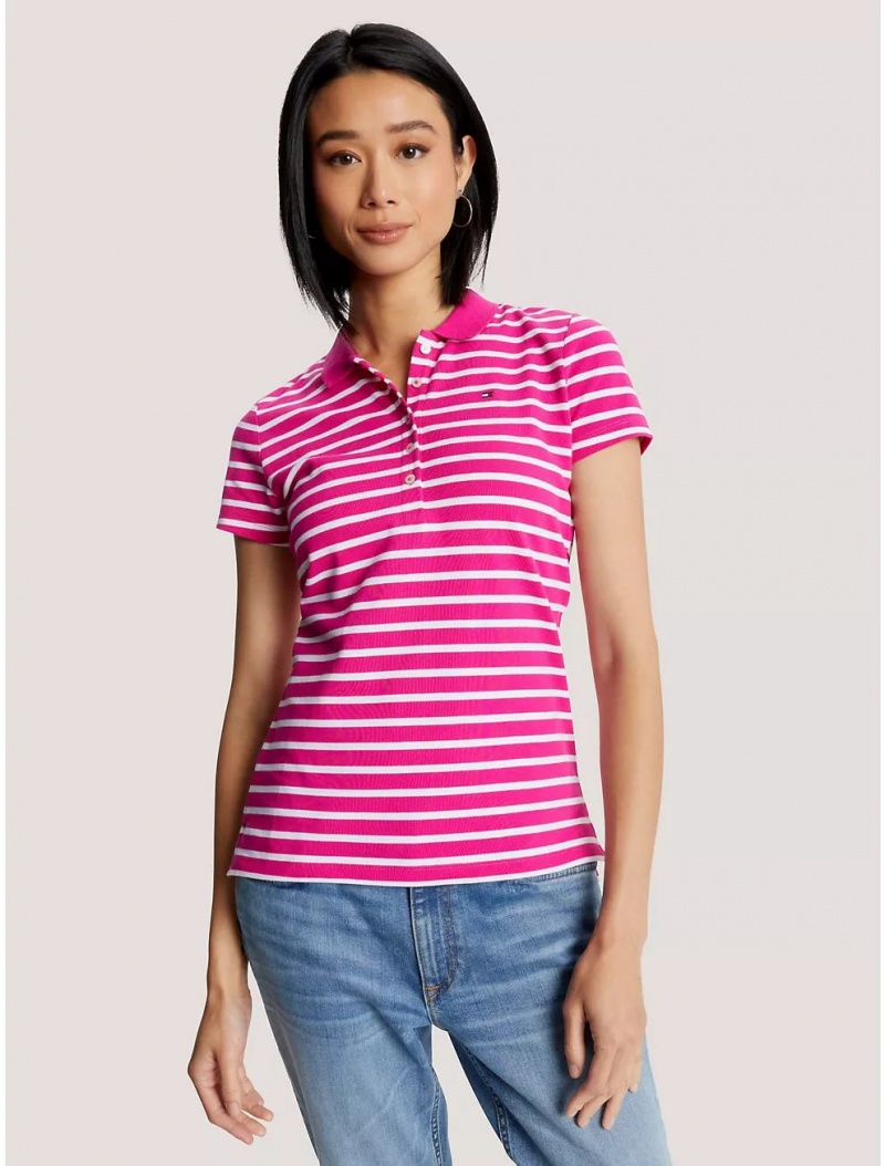 Tommy Hilfiger Slim Fit Stripe Stretch Cotton Polo T-Shirts & Polos Eccentric Magenta Multi | 1579-LYBGM