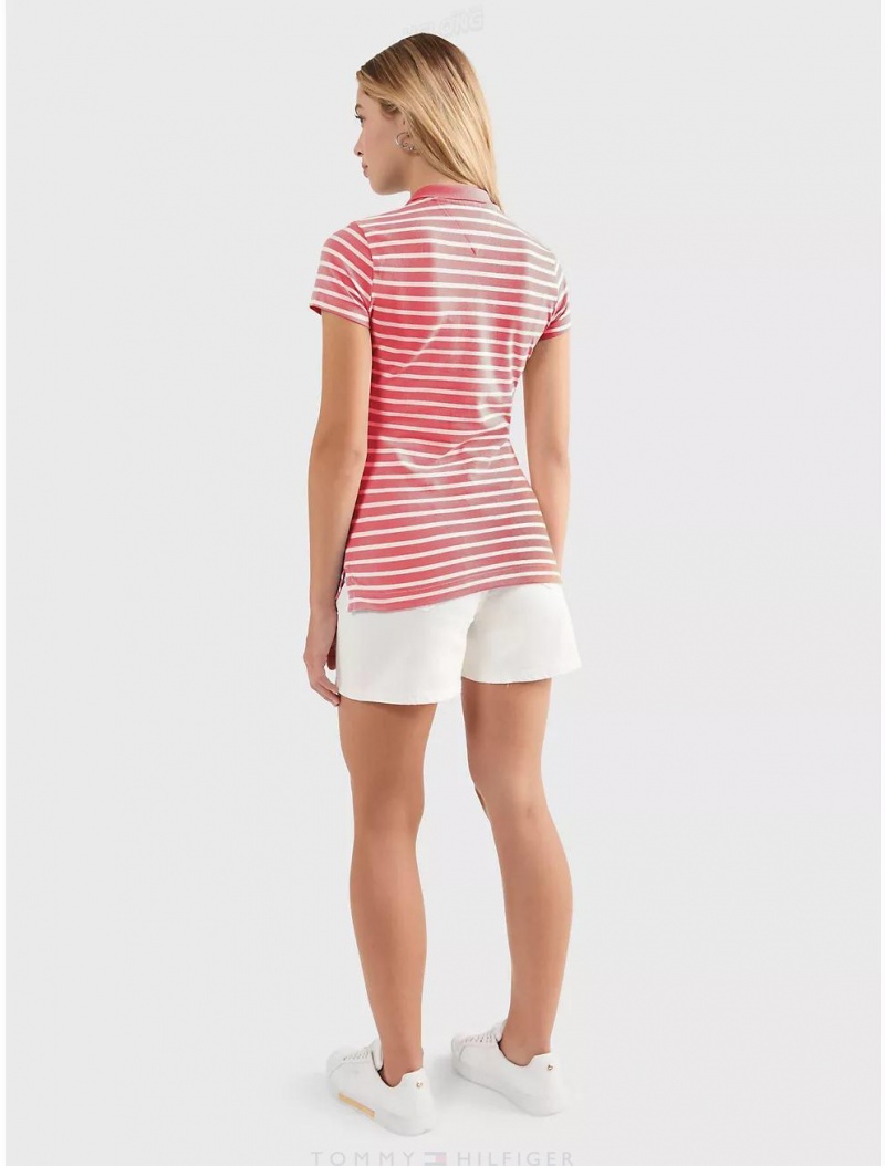 Tommy Hilfiger Slim Fit Stripe Stretch Cotton Polo T-Shirts & Polos Coral Blossom Multi | 9124-ELHPQ