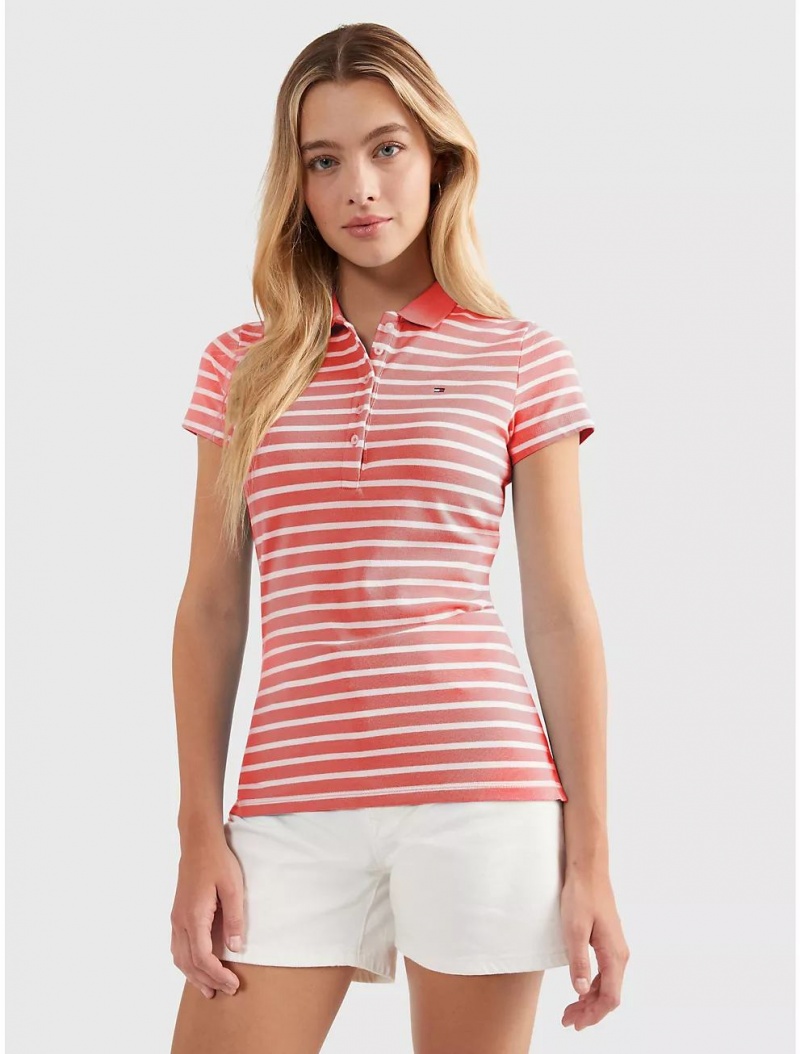 Tommy Hilfiger Slim Fit Stripe Stretch Cotton Polo T-Shirts & Polos Coral Blossom Multi | 9124-ELHPQ