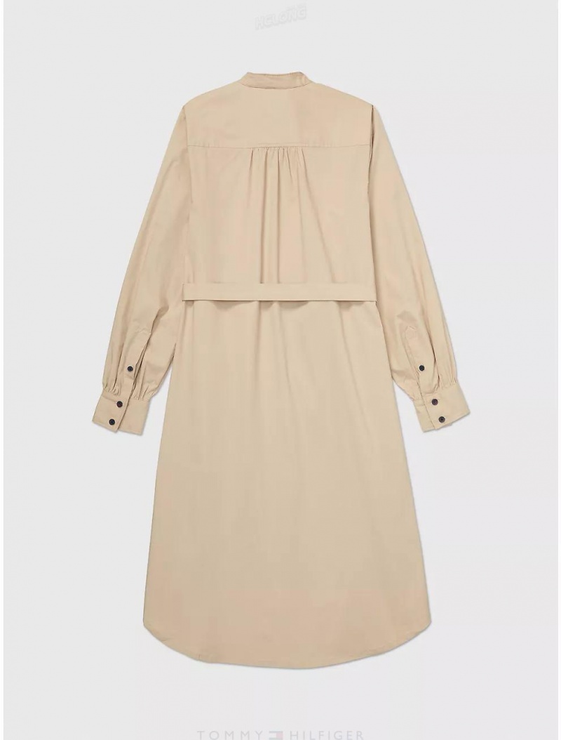 Tommy Hilfiger Solid Belted Shirtdress Dresses & Skirts Khaki Sand | 5697-FCGKI