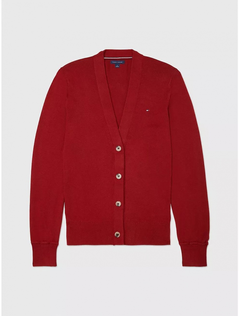 Tommy Hilfiger Solid Cardigan Tops Regatta Red | 9860-XUDGY