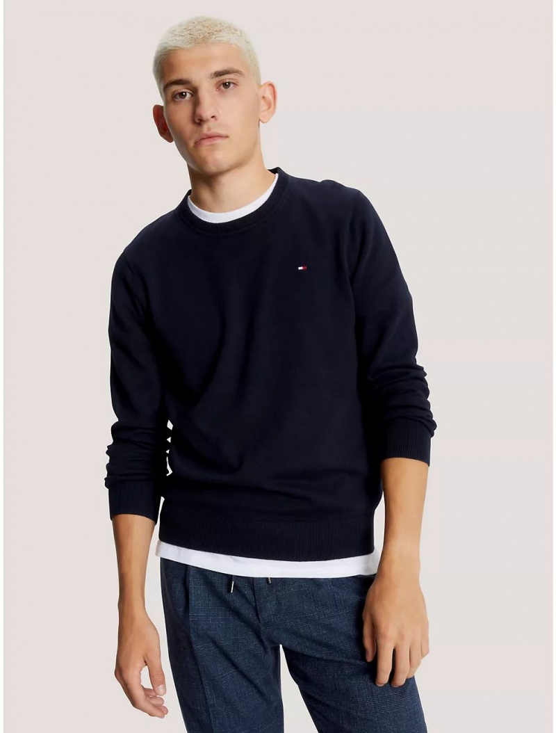 Tommy Hilfiger Solid Crewneck Sweater Sweaters Desert Sky | 0149-MUSXK