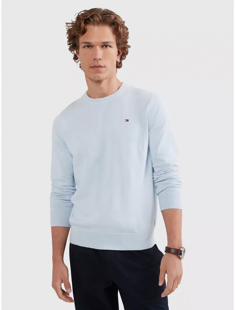 Tommy Hilfiger Solid Crewneck Sweater Sweaters Breezy Blue | 1592-HROAQ