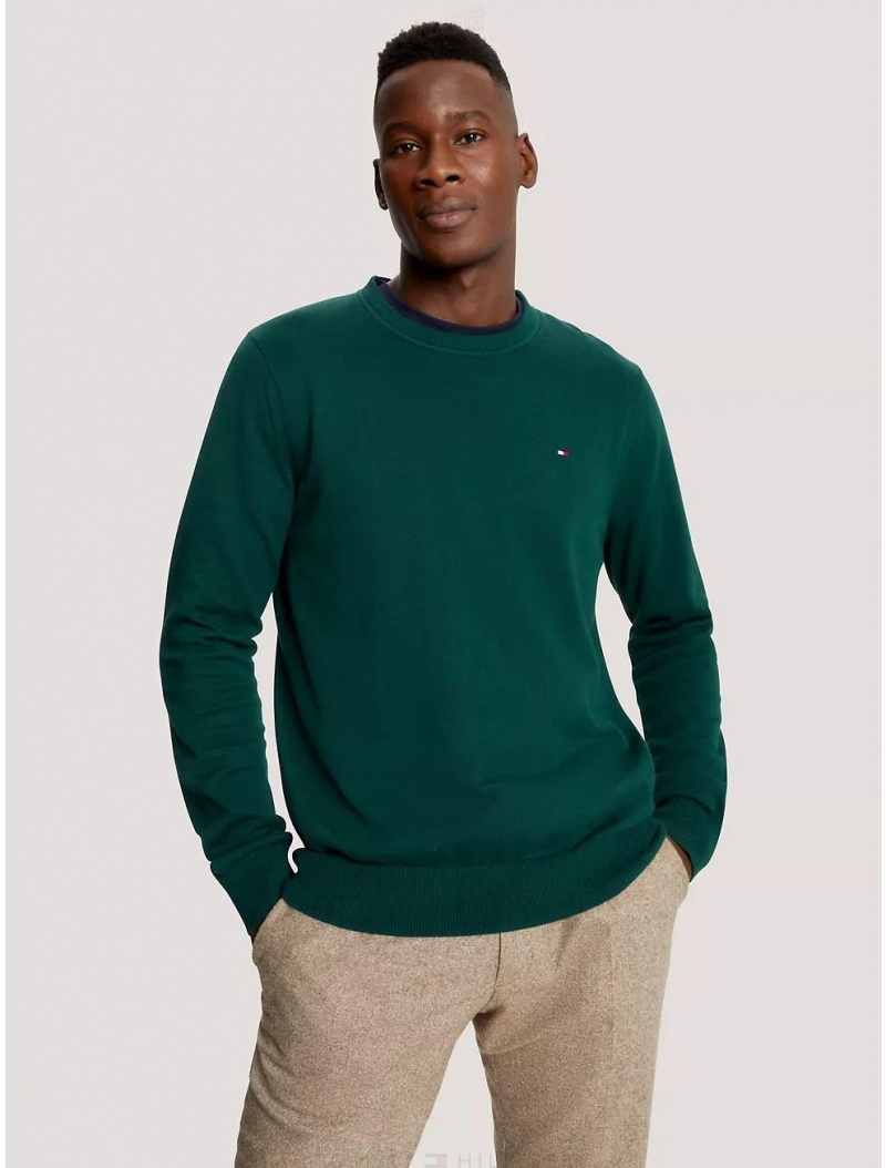 Tommy Hilfiger Solid Crewneck Sweater Sweaters Hunter | 6015-KAXMU