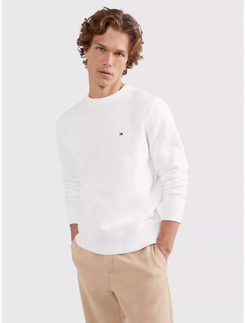 Tommy Hilfiger Solid Crewneck Sweatshirt Tops Fresh White | 0819-PXKRL