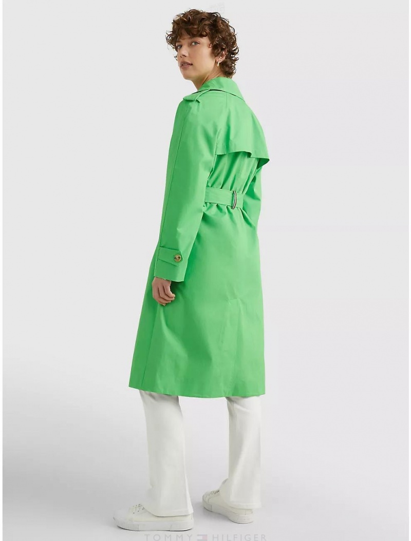 Tommy Hilfiger Solid Double-Breasted Trench Coat Jackets Spring Lime | 0713-QLDKF