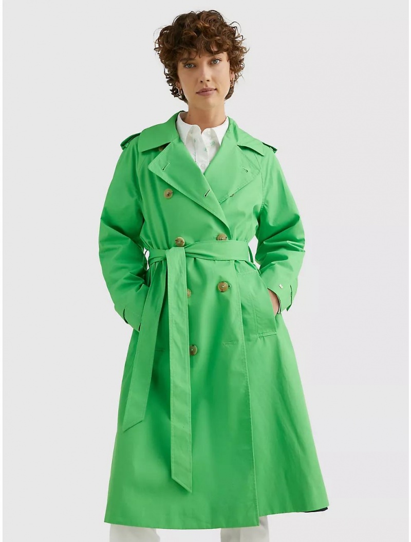 Tommy Hilfiger Solid Double-Breasted Trench Coat Jackets Spring Lime | 0713-QLDKF