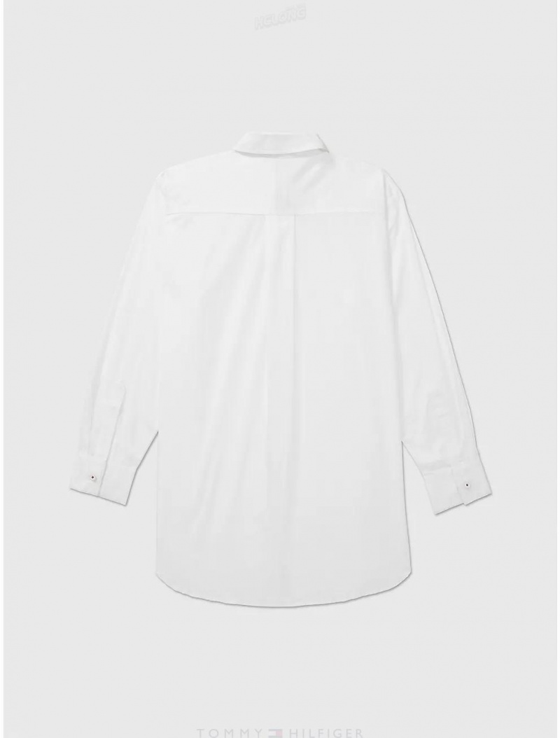 Tommy Hilfiger Solid Oversized Shirt Tops Optic White TH | 7302-BEHGT