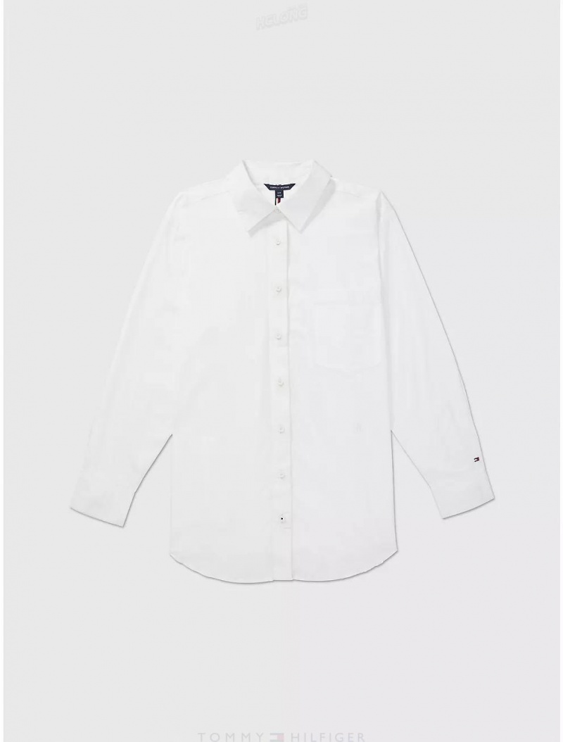 Tommy Hilfiger Solid Oversized Shirt Tops Optic White TH | 7302-BEHGT