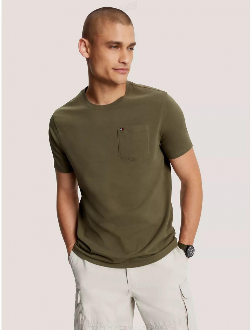 Tommy Hilfiger Solid Pocket T-Shirt T-Shirts Army Green | 5628-NVFGH