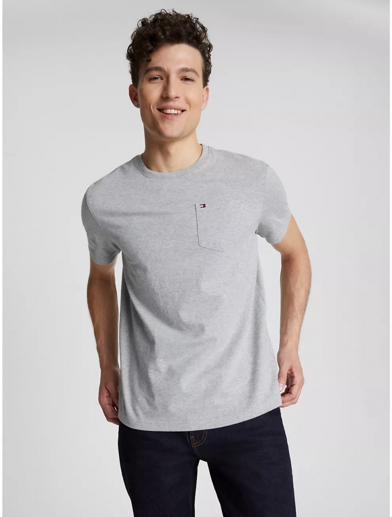 Tommy Hilfiger Solid Pocket T-Shirt T-Shirts Grey Heather | 6529-MNJYR