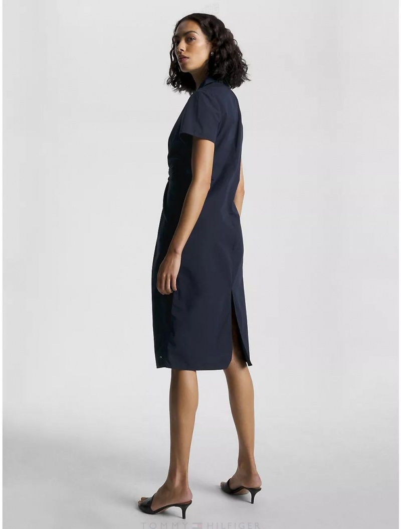 Tommy Hilfiger Solid Poplin Center-Twist Dress Dresses & Skirts Desert Sky | 8946-ICWOE