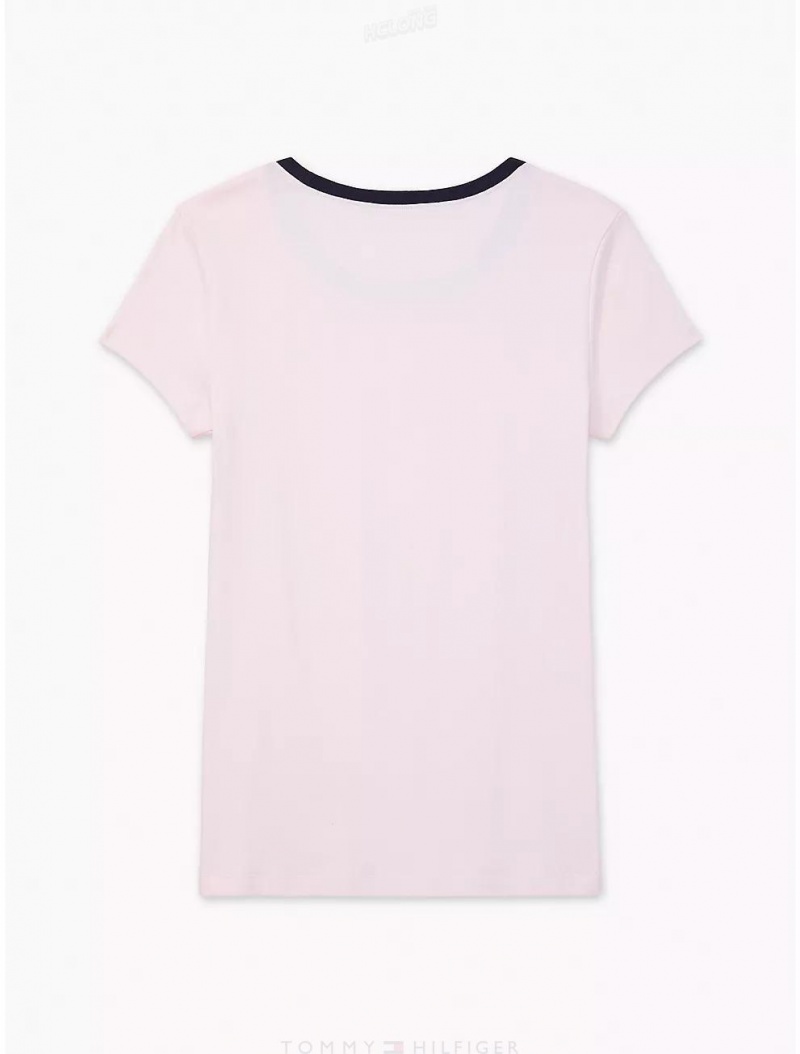 Tommy Hilfiger Solid T-Shirt Tops Light Pink | 5290-FDKJQ