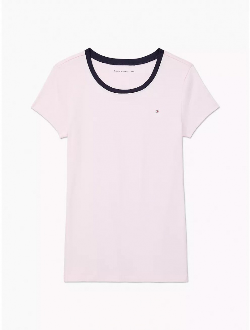 Tommy Hilfiger Solid T-Shirt Tops Light Pink | 5290-FDKJQ