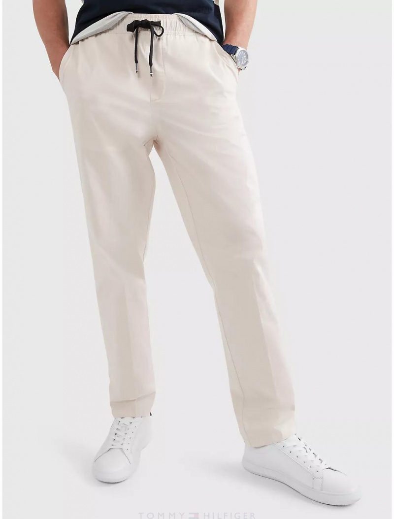 Tommy Hilfiger Solid Twill Drawstring Pant Bottoms Feather White | 8597-FCSDV