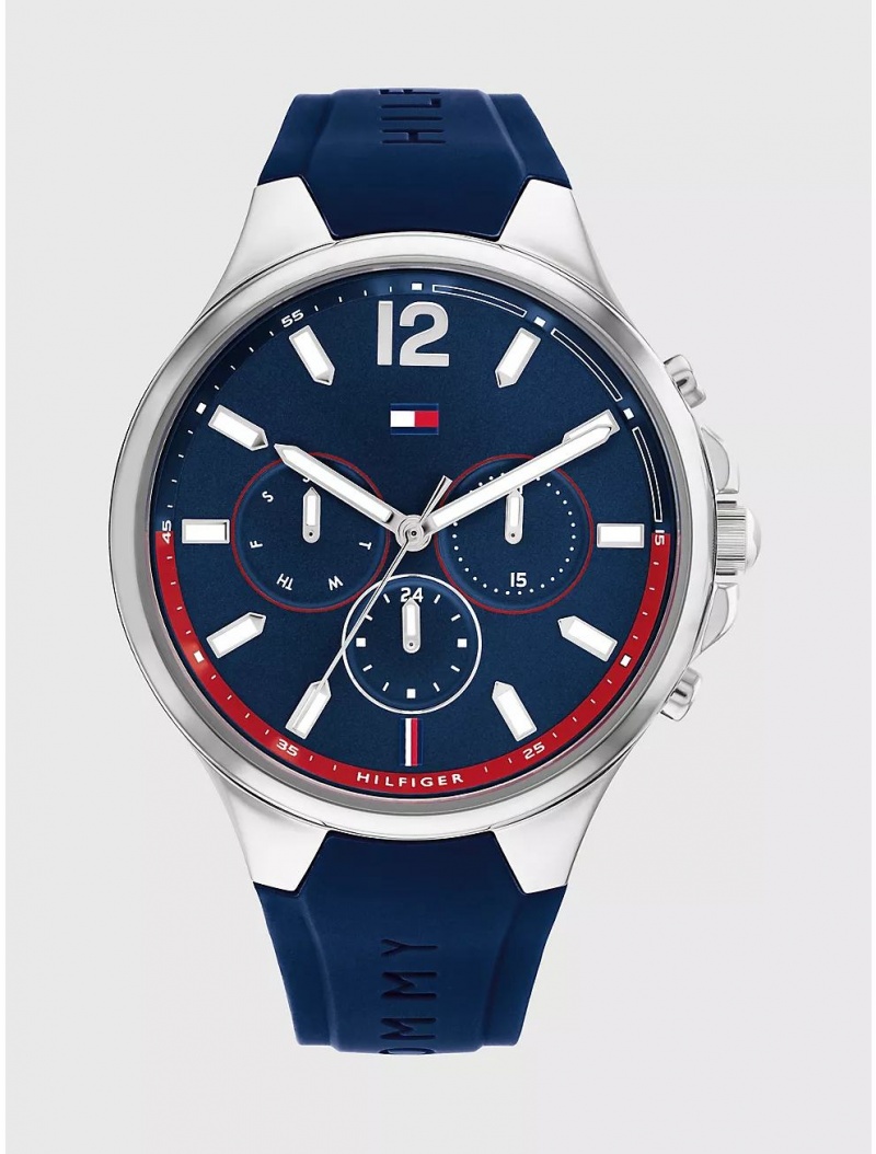 Tommy Hilfiger Sport Watch with Navy Silicone Strap Watches Blue | 8503-TLWPM