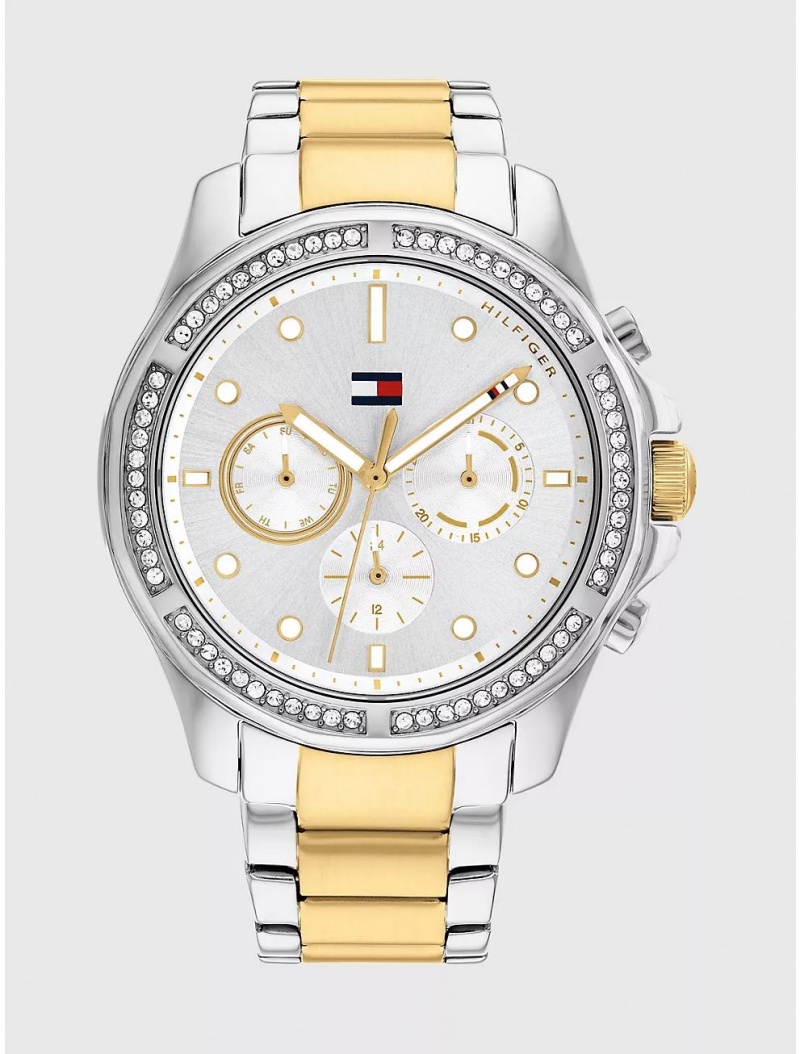 Tommy Hilfiger Sport Watch with Two-Tone Bracelet Watches Silver White | 5713-BLRTX