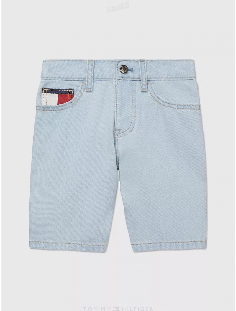 Tommy Hilfiger Straight Fit Denim Shorts Bottoms Bleach Wash | 1367-VRELS