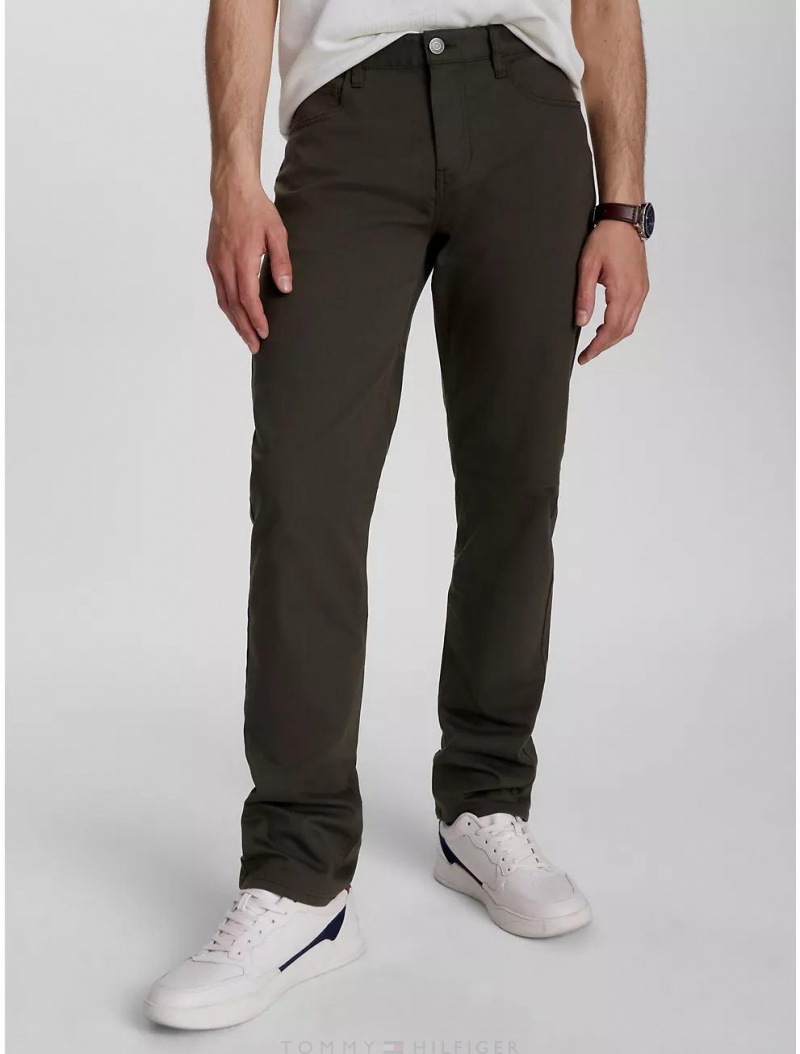 Tommy Hilfiger Straight Fit Twill Chino Pants Army Green | 0156-JIVEC