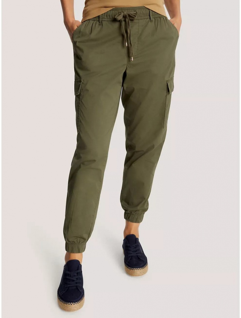 Tommy Hilfiger Stretch Cotton Cargo Chino Jogger Pants & Shorts Army Green | 5680-XHQRZ