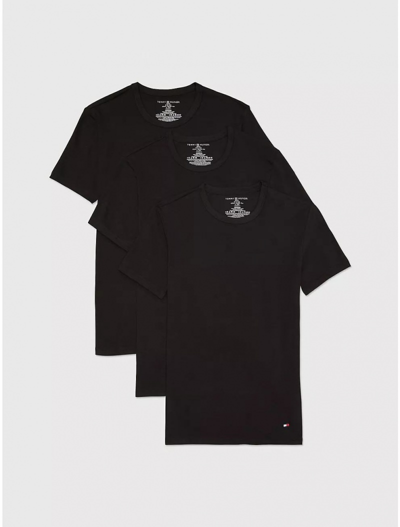 Tommy Hilfiger Stretch Cotton T-Shirt 3-Pack Undershirts Black | 8203-RWJYT