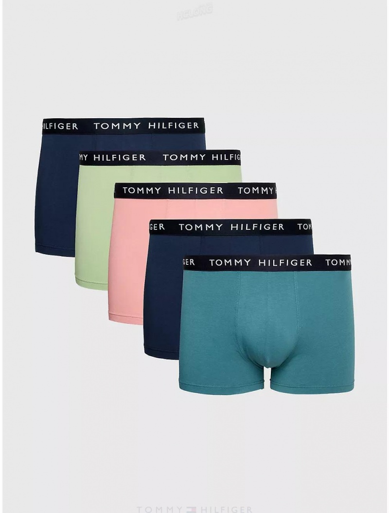 Tommy Hilfiger Stretch Cotton Trunk 5-Pack Underwear Navy/Nantucket/Pink/Navy/Green | 1324-DSJYO