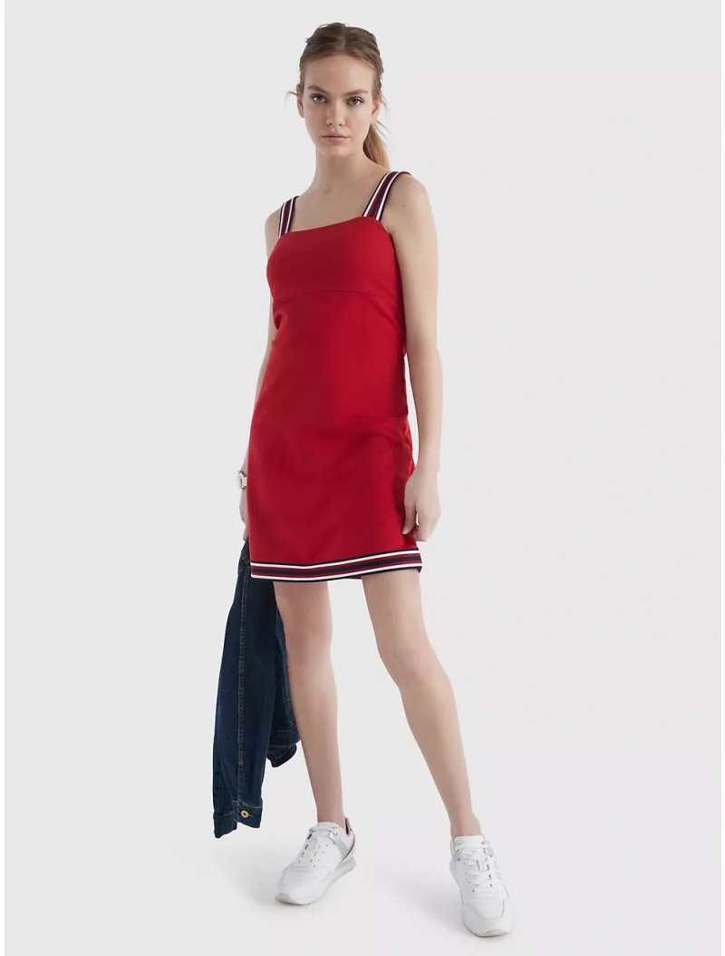 Tommy Hilfiger Stripe-Trim Mini Dress Dresses & Skirts Scarlet | 6213-MIPAC