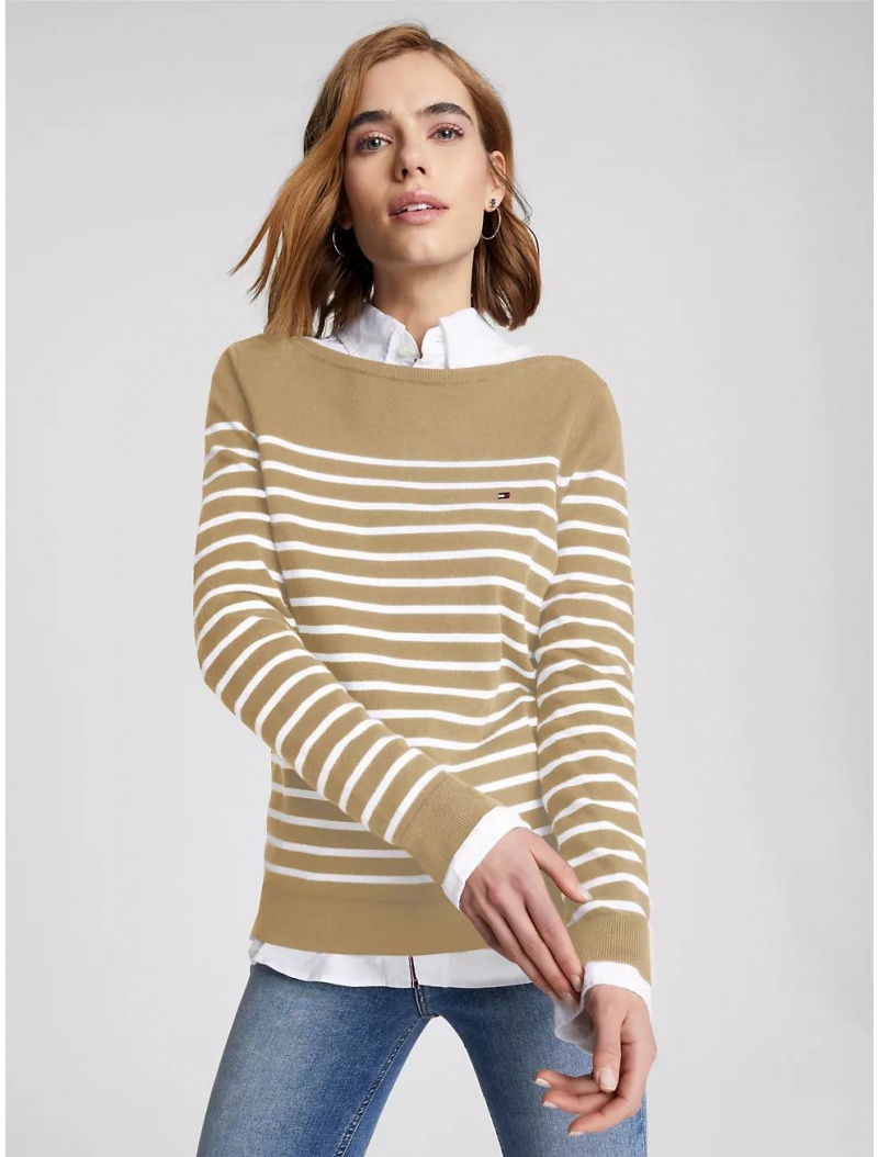 Tommy Hilfiger Stripe Boatneck Sweater Sweaters Wild Honey Multi | 3582-GCZEH