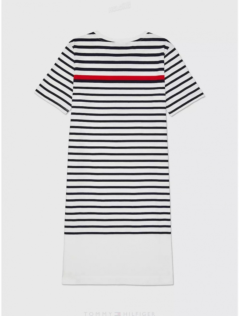 Tommy Hilfiger Stripe Crewneck Dress Dresses & Skirts Optic White TH MULTI | 3986-QICSA