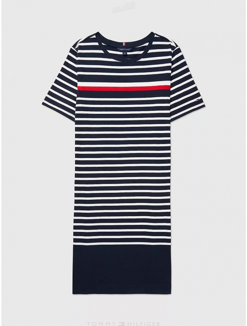 Tommy Hilfiger Stripe Crewneck Dress Dresses & Skirts Desert Sky Multi | 6270-AVEBU