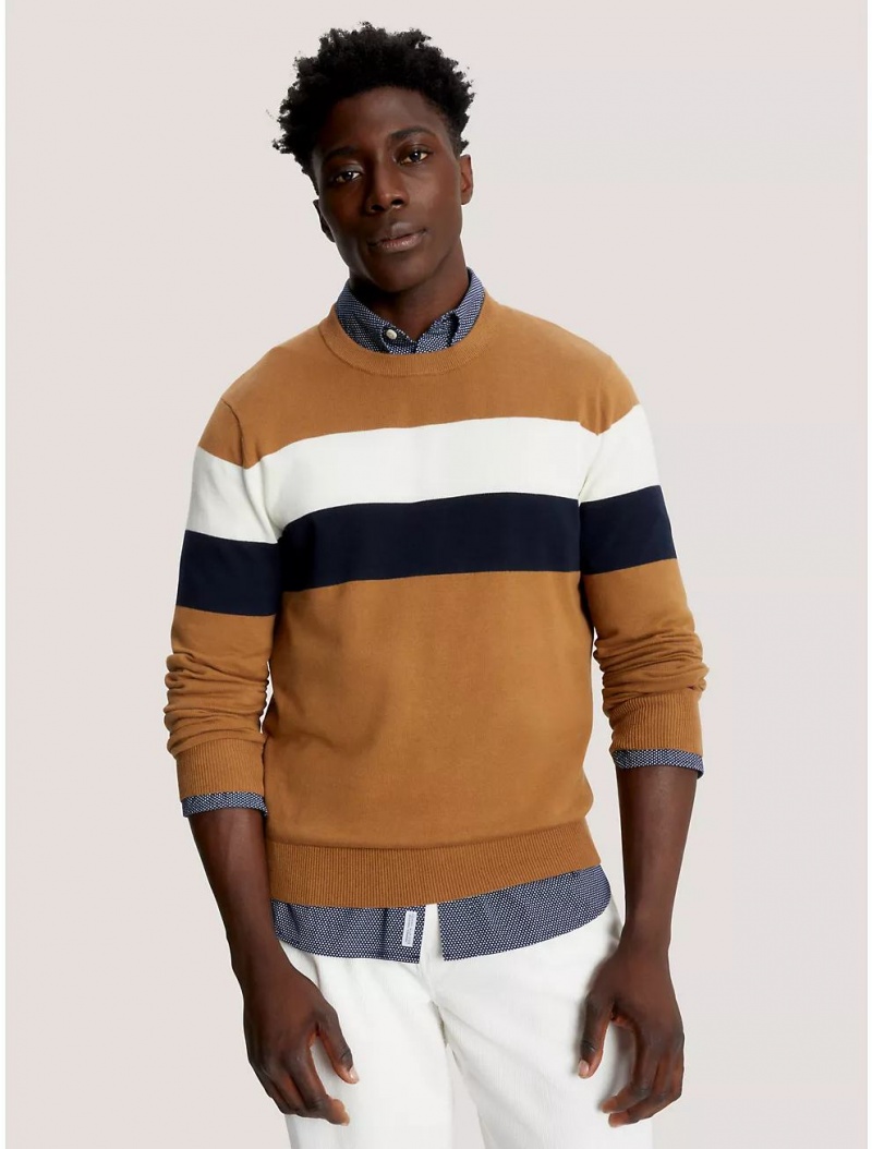 Tommy Hilfiger Stripe Crewneck Sweater Sweaters Golden Rays | 6825-LFBOH