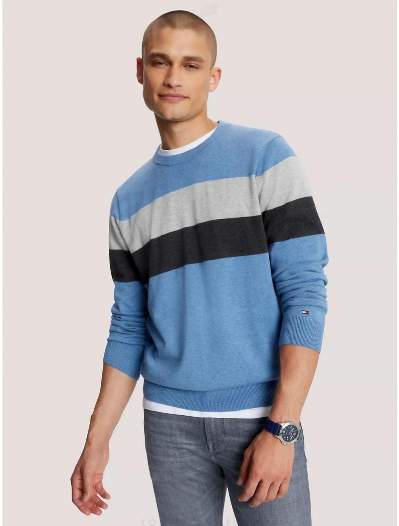 Tommy Hilfiger Stripe Crewneck Sweater Sweaters Blue Heather | 9082-ONQTD