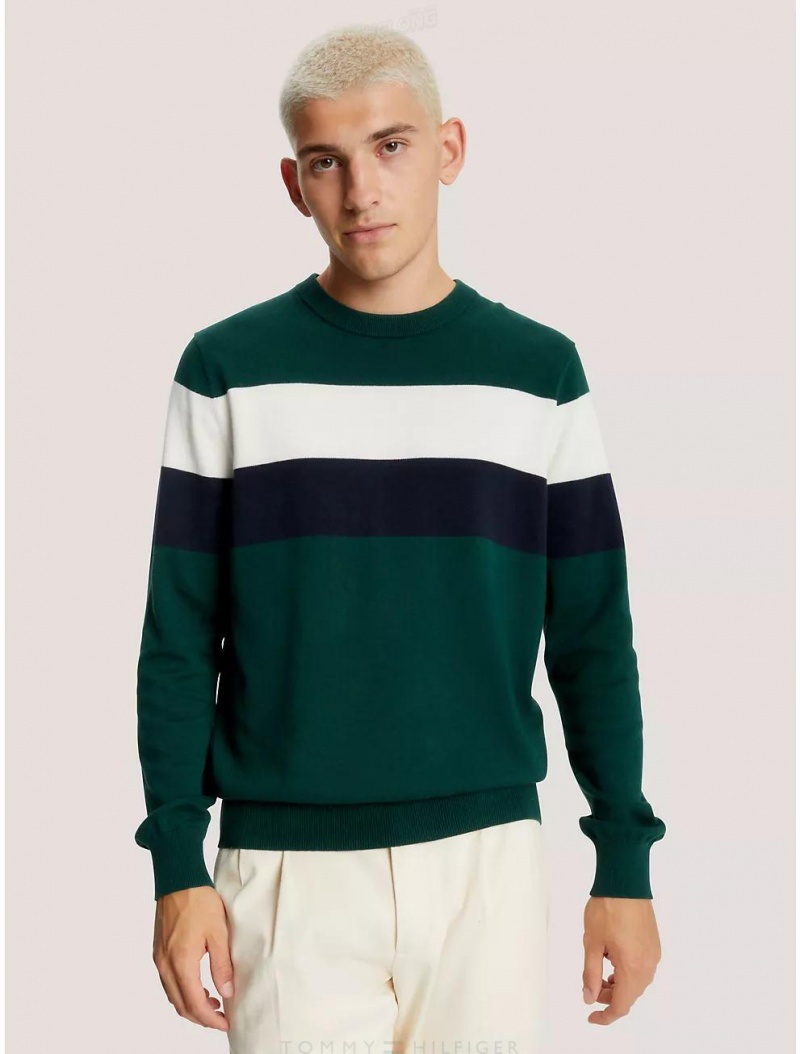 Tommy Hilfiger Stripe Crewneck Sweater Sweaters Hunter | 2354-IUWTP