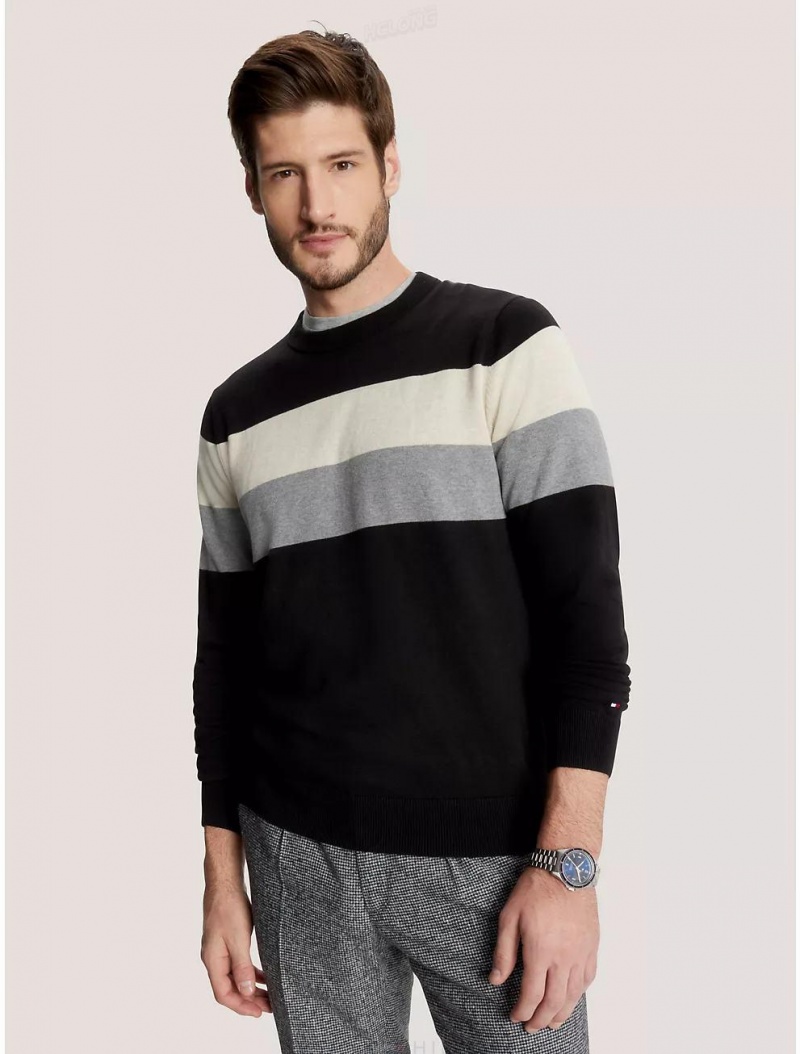 Tommy Hilfiger Stripe Crewneck Sweater Sweaters Dark Sable | 3567-RAHLE