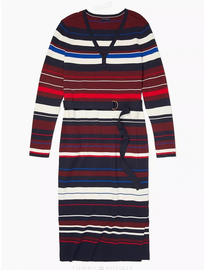 Tommy Hilfiger Stripe Henley Dress Dresses & Skirts Masters Navy MULTI | 7406-EFGYI