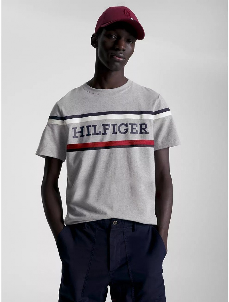 Tommy Hilfiger Stripe Hilfiger Monotype T-Shirt T-Shirts Light Grey Heather | 2076-BDKCY