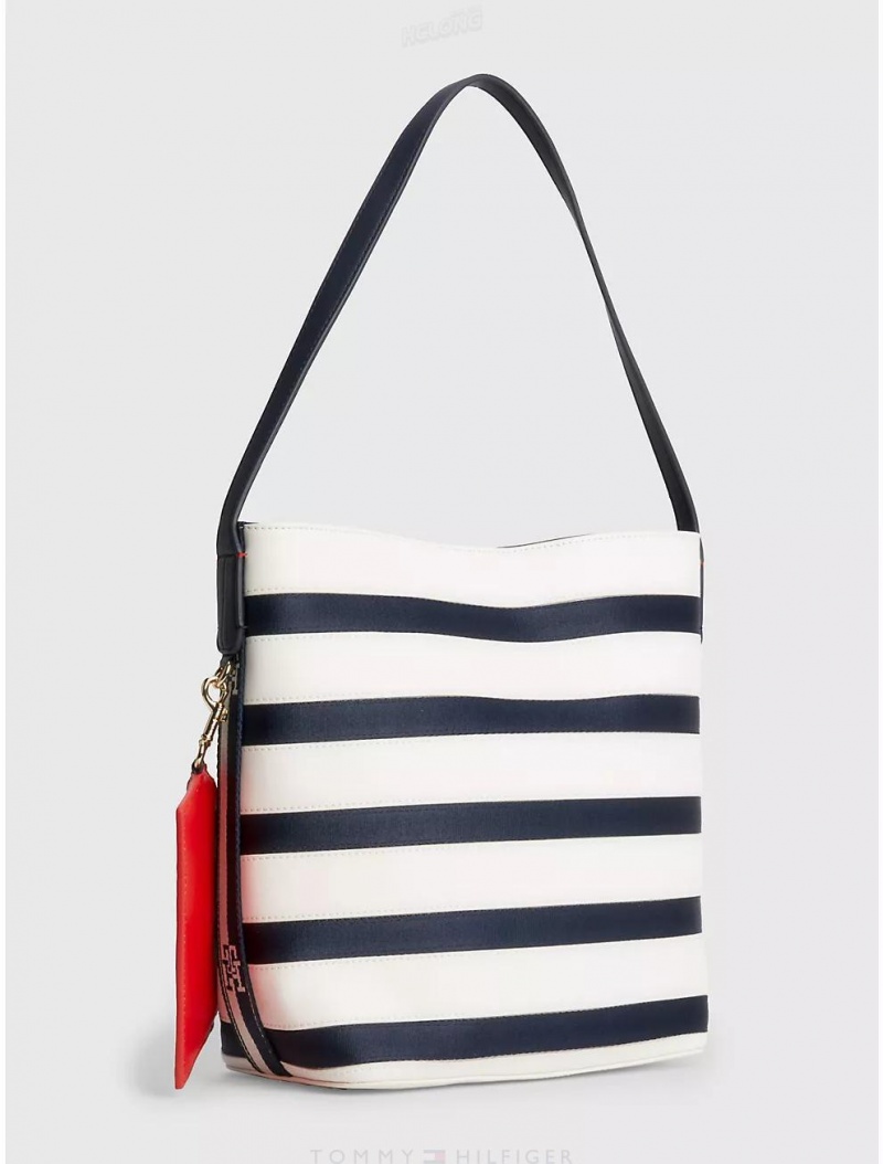 Tommy Hilfiger Stripe Logo Bucket Bag Bags Breton Stripe Mix | 2469-JEDVF