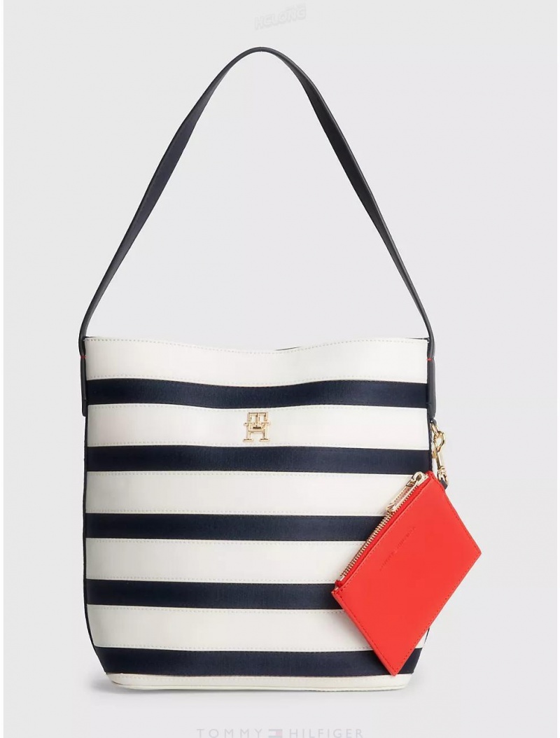 Tommy Hilfiger Stripe Logo Bucket Bag Bags Breton Stripe Mix | 2469-JEDVF