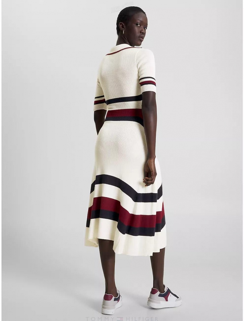 Tommy Hilfiger Stripe Midi Dress Dresses & Skirts Ecru | 9750-BONWM