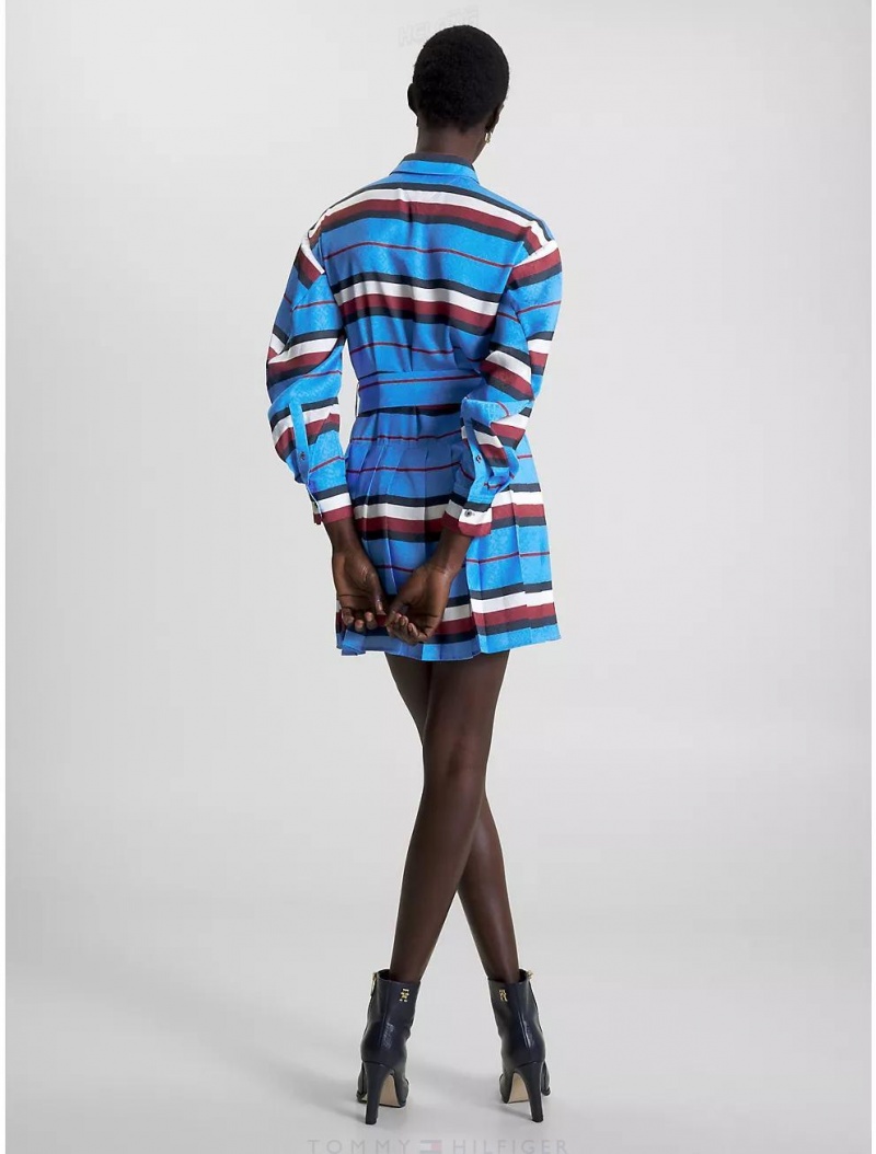 Tommy Hilfiger Stripe Monogram Mini Shirtdress Dresses & Skirts Iconic Blue | 2710-RBYFV