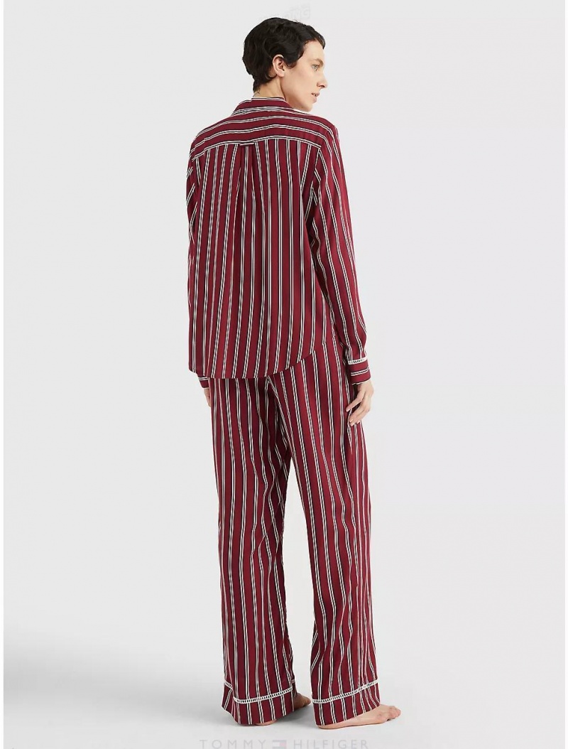 Tommy Hilfiger Stripe Pajama Shirt Sleepwear Stripes Rouge | 7458-GJVYD