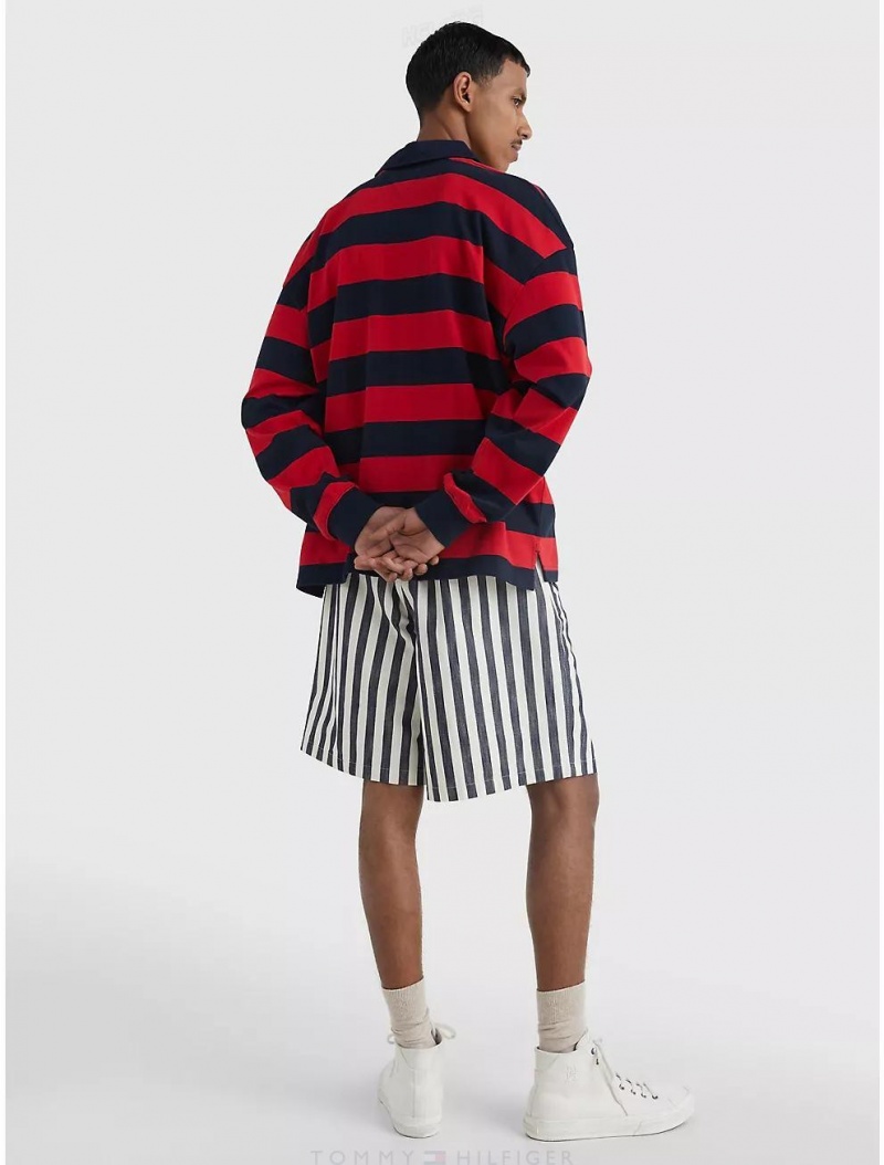 Tommy Hilfiger Stripe Rugby Sweatshirt Hoodies & Sweatshirts Primary Red/Desert Sky | 3712-NDKFW