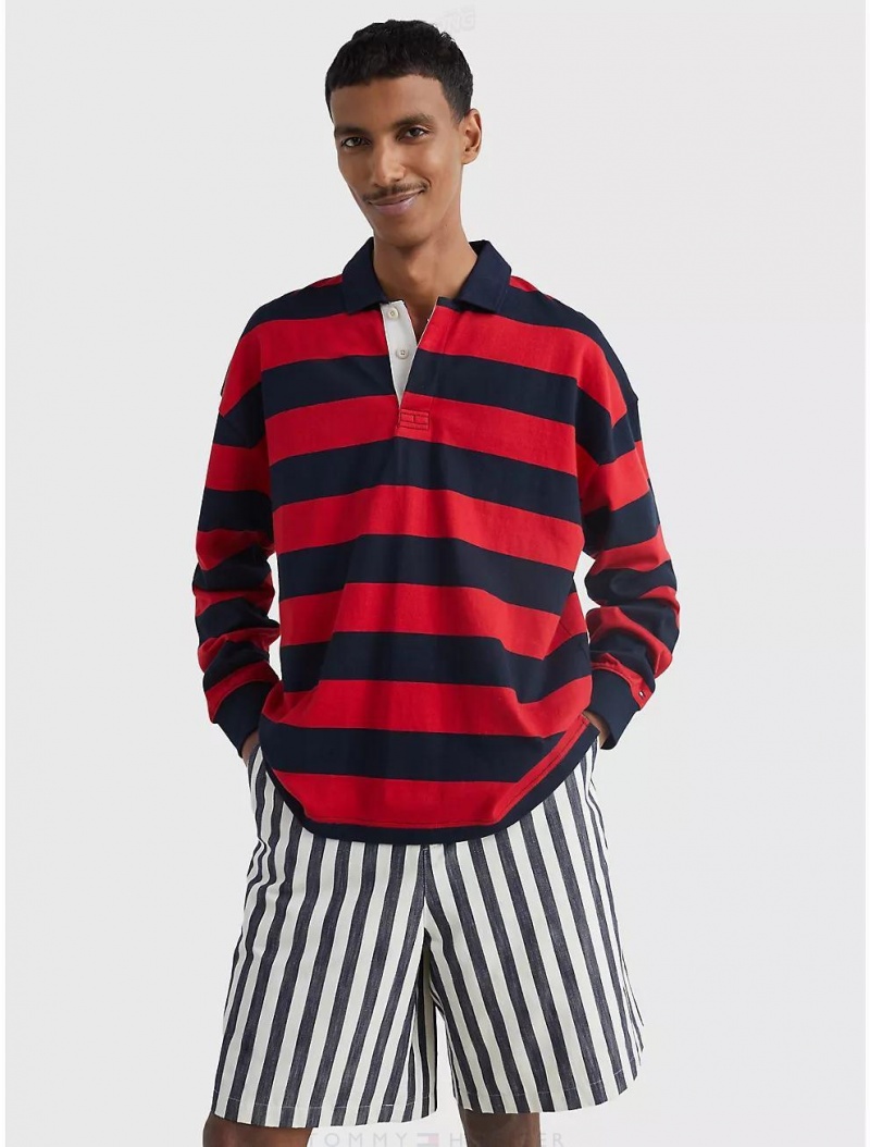 Tommy Hilfiger Stripe Rugby Sweatshirt Hoodies & Sweatshirts Primary Red/Desert Sky | 3712-NDKFW