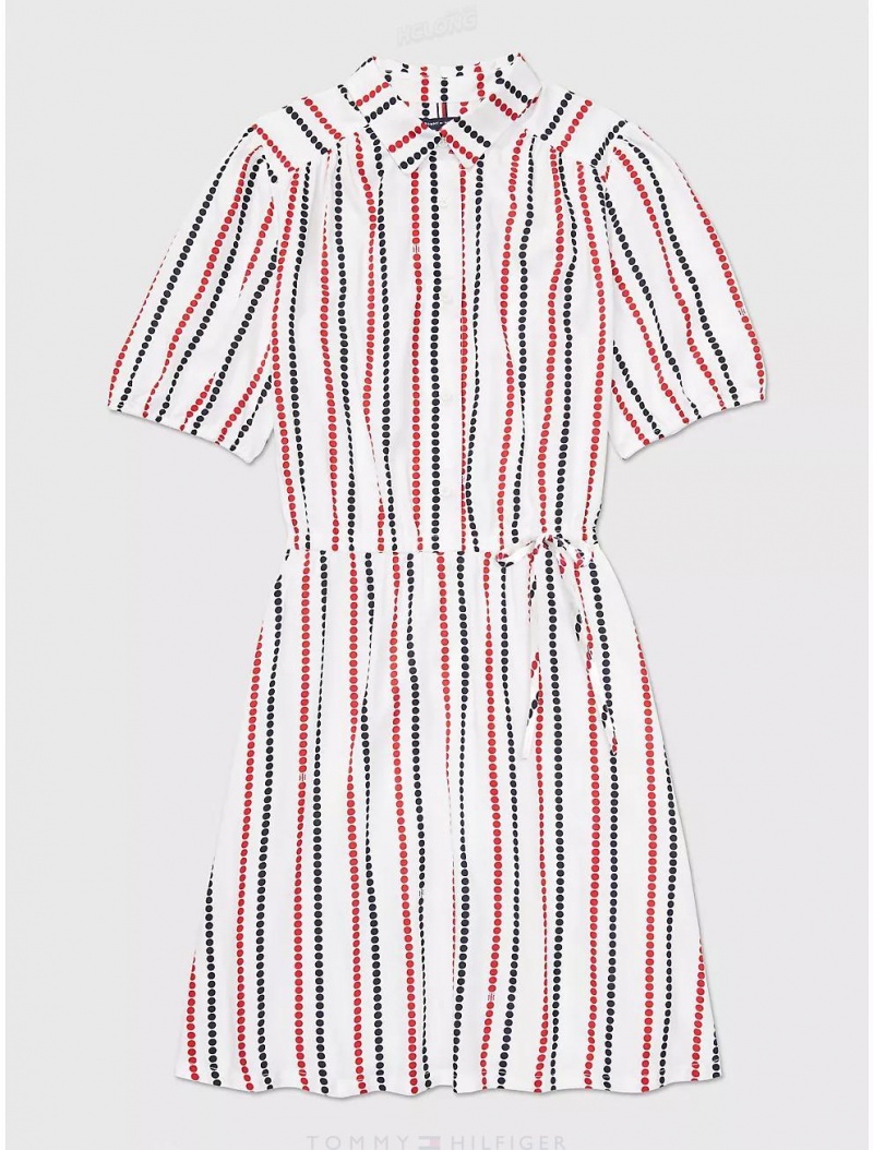 Tommy Hilfiger Stripe Shirtdress Dresses & Skirts Optic White TH polka dot multi | 9201-IXAVY