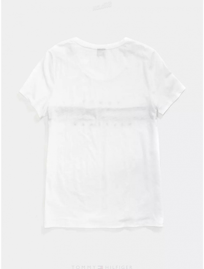 Tommy Hilfiger Stripe Signature T-Shirt Tops Bright White | 9012-MZNQU