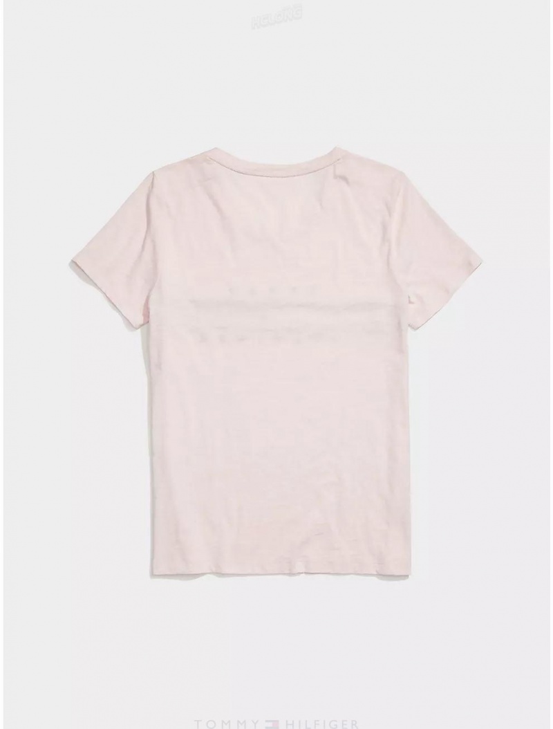 Tommy Hilfiger Stripe Signature T-Shirt Tops Soft Pink | 6217-QRFTB