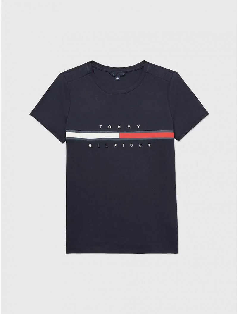 Tommy Hilfiger Stripe Signature T-Shirt Tops Sky Captain | 8496-LBYSU