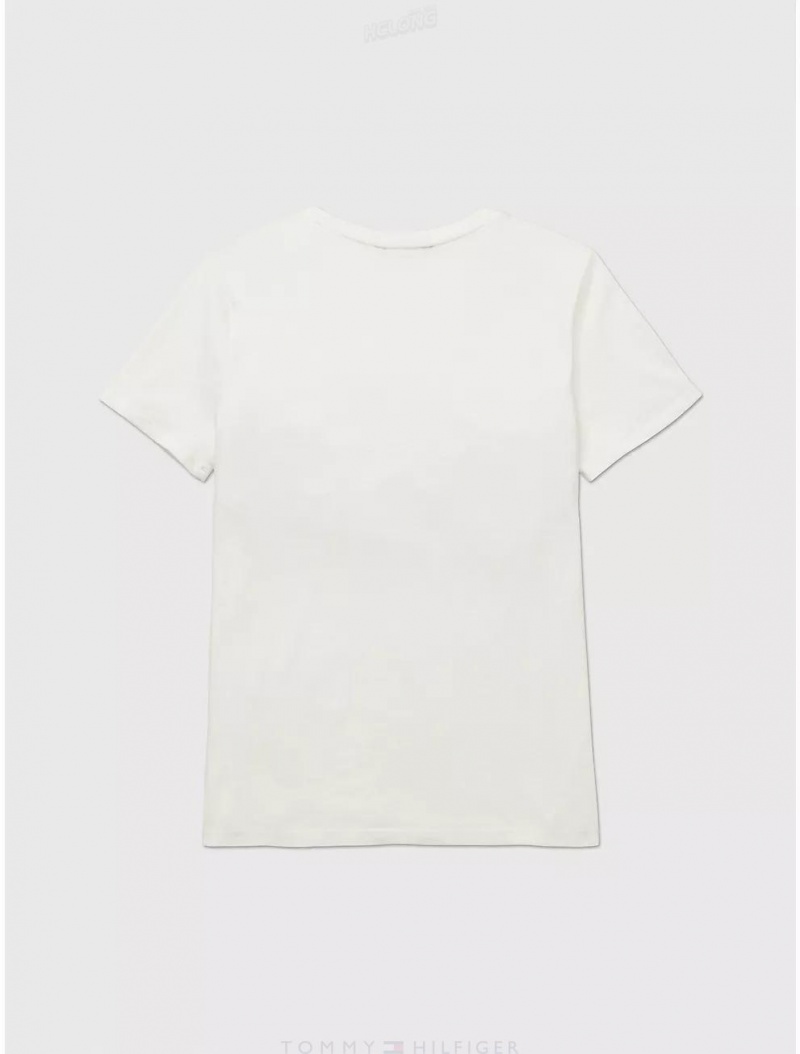 Tommy Hilfiger Stripe Signature T-Shirt Tops Bright White | 7350-VGPYQ