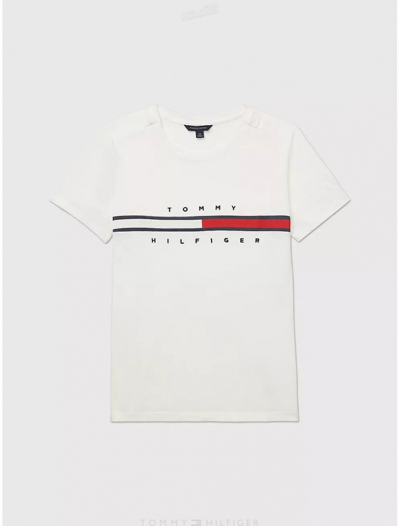 Tommy Hilfiger Stripe Signature T-Shirt Tops Bright White | 7350-VGPYQ